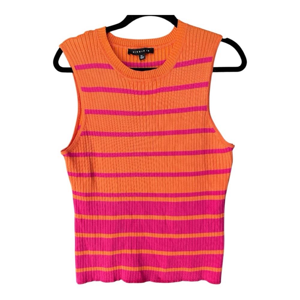 Studio 12 Ribbed Fitted Tank Top Orange Pink